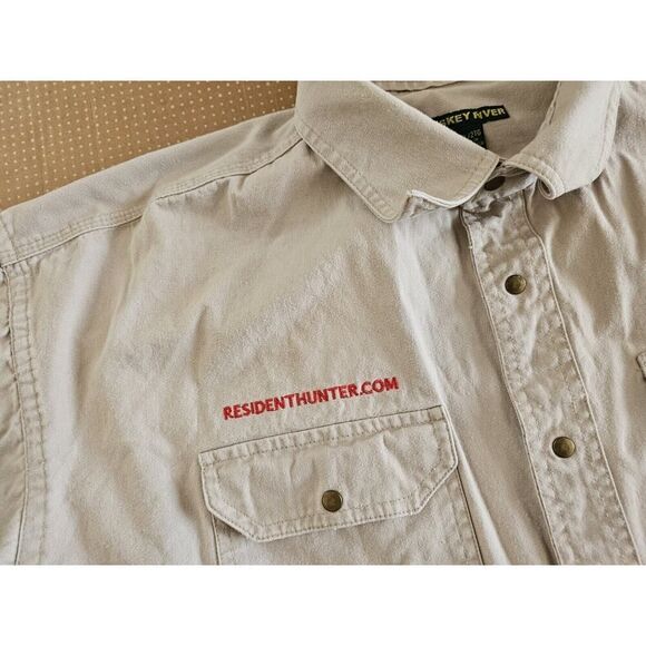 Resident Hunter Shirt Mens 2XL Gray Button Up Canvas Heavyweight Work Embroidery - Picture 12 of 14